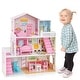preview thumbnail 4 of 7, Kids Wooden Dollhouse Playset with 5 Simulated Rooms and 10 Pieces of Furniture-Pink - 23.5" x 10" x 27.5"