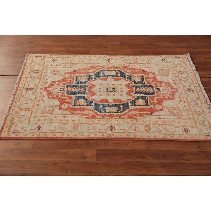 Vegetable Dye Heriz Serapi Oriental Accent Rug Handmade Wool Carpet - 3'1"x 4'1"