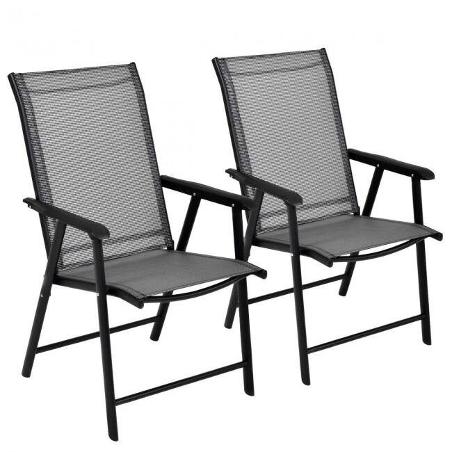 Set of 2 Outdoor Patio Folding Chairs with Comfortable Ergonomic Armrests - 27" x 23" x 37" (D x W x H)