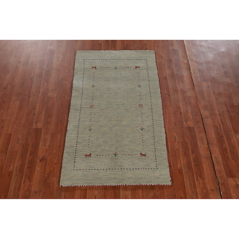 Hand Knotted Oriental 100% Wool Carpet Tribal Animal Pictorial Green Gabbeh Area Rug - 4' 11'' X 2' 9''