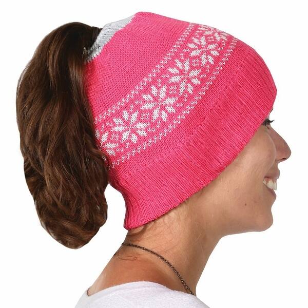 Shop Women S Ponytail Winter Knit Hat Pink Cold Weather Beanie Ski Cap One Size Free Shipping On Orders Over 45 Overstock 15950229