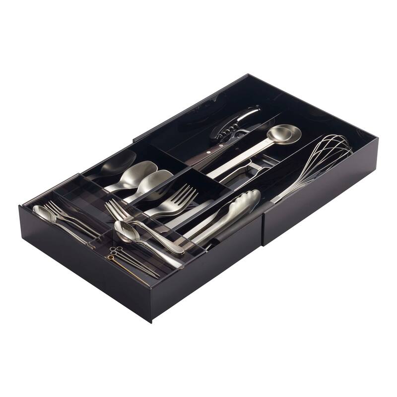 Yamazaki Home Cutlery Organizer - Three Styles, ABS Plastic, Expandable II, Adjustable - L 9.69 x W 9.84 x H 2.24 inches - Black