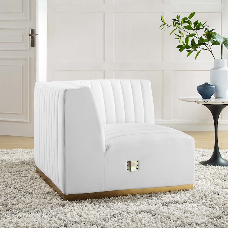 Conjure Channel Tufted Performance Velvet Right Corner Chair - Gold White