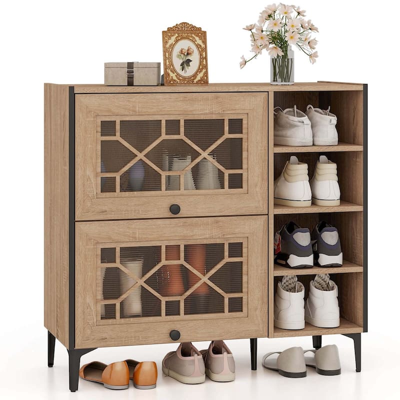 Costway Shoe Storage Cabinet with Flip Doors Adjustable and Removable - See Details - Oak - See Details