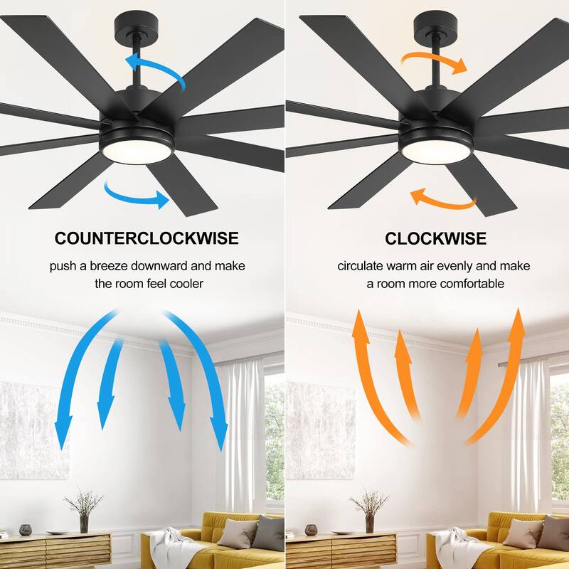 65-inch Black Ceiling Fan with LED Light Remote and Downrod(8-Blade)