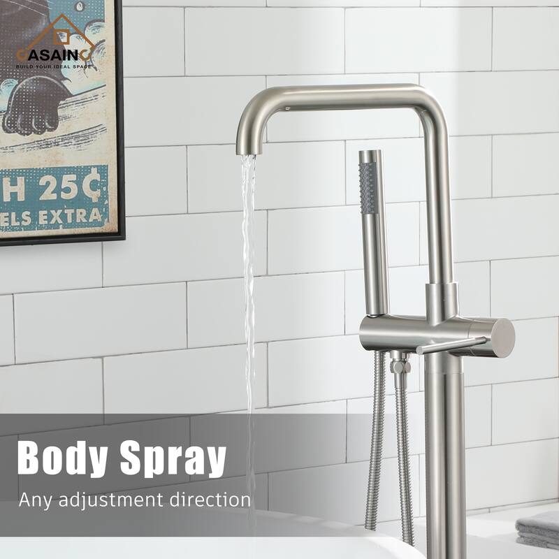 CASAINC Single-Handle Freestanding Floor-Mounted Roman Bathtub Faucet with Hand Shower