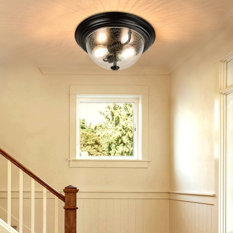 Depuley 13" 2-Light Farmhouse Black Flush Mount Ceiling Light with Glass Shade - 13 inches