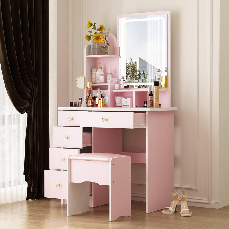 31.5" Wide Makeup Vanity With Stool and Touching Light Mirror - 31.5"W