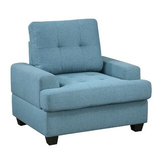 Stan 35 Inch Accent Chair, Blue Tufted Polyester, Soft Cushions, Solid ...