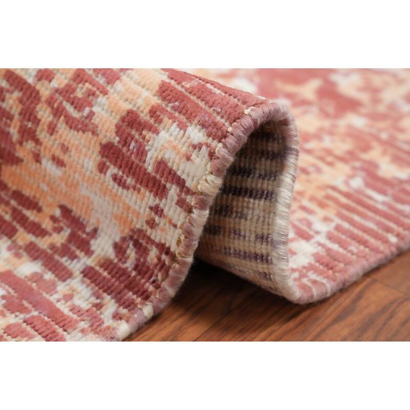 Hand Knotted Oriental Viscose Silk Carpet Modern All-Over Oranges & Rust Abstract Area Rug - 4' 0'' X 2' 0''