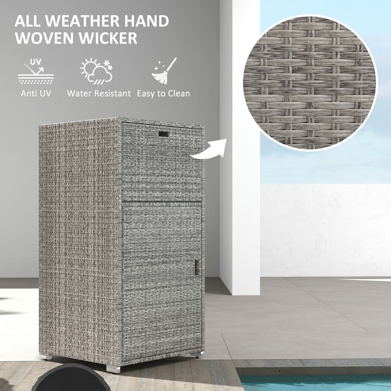 Outsunny Outdoor Towel Rack & Pool Toy Cabinet / Hot Tub Accessory Storage, Freestanding Waterproof PE Rattan Wicker