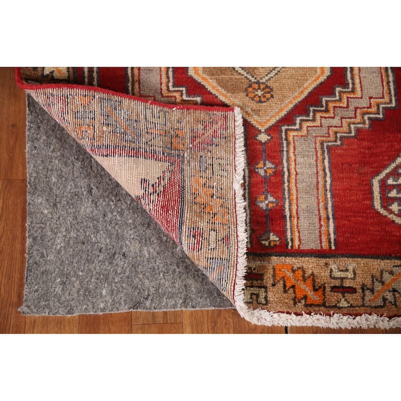 Red Ardebil Persian Runner Rug Handmade Vintage Wool Carpet - 3'0"x 12'0"
