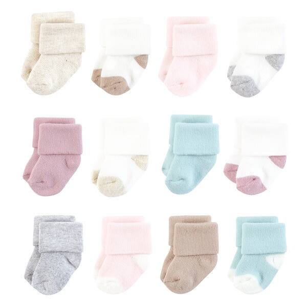 slide 1 of 1, Hudson Baby Infant Girl Cotton Rich Newborn and Terry Socks, Girl Soft Asst Colors Girl Soft Asst Colors - 0-6 Months