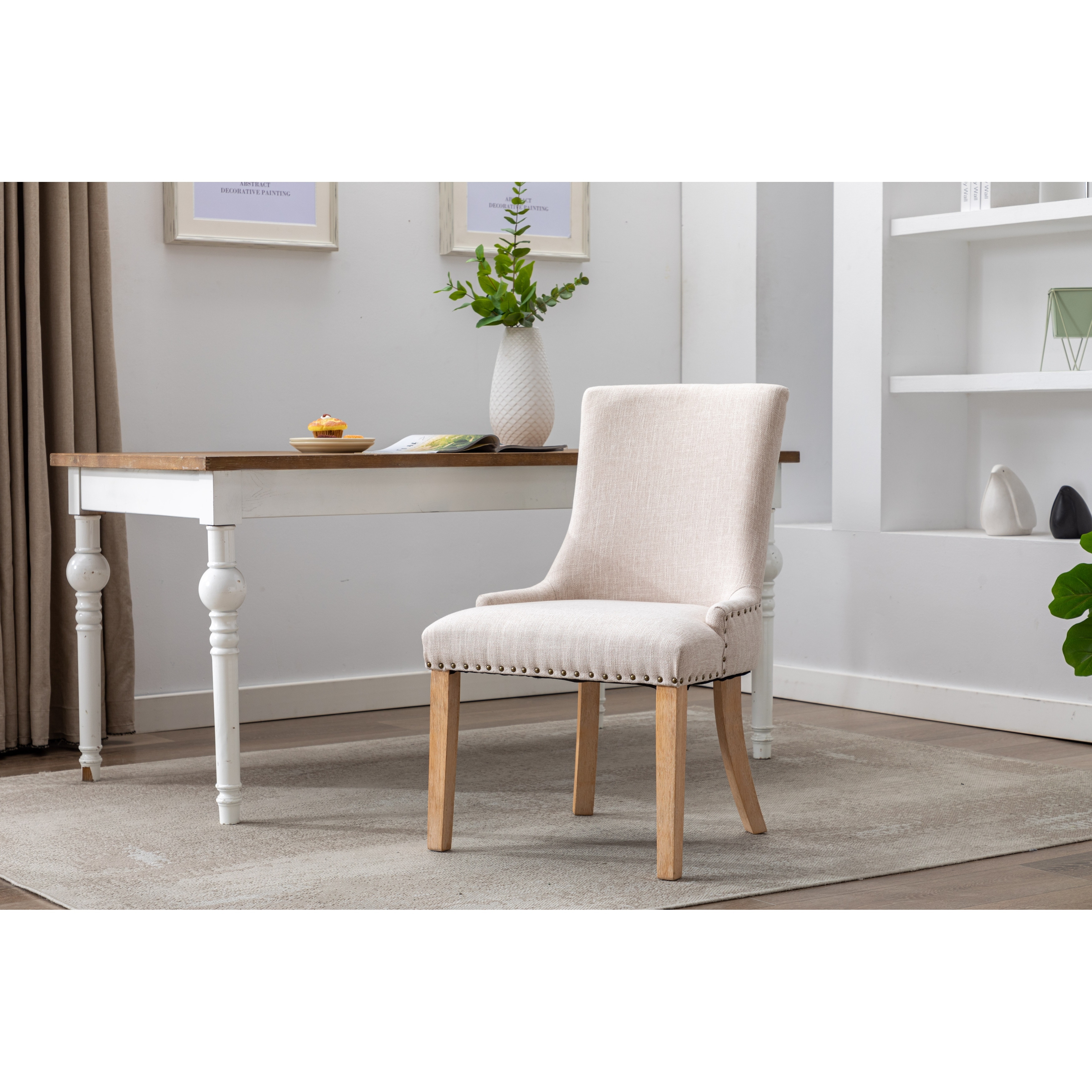 Grey upholstered dining on sale chairs with oak legs