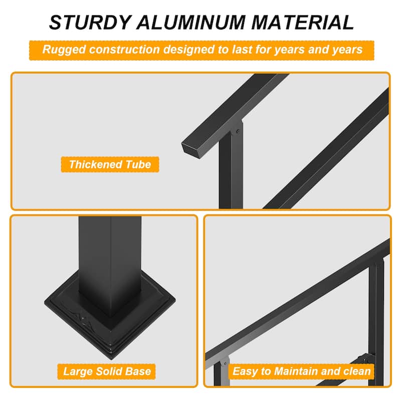 Wrought Iron Handrail 4-5Step Durable Stair Railing Indoor Outdoor Use