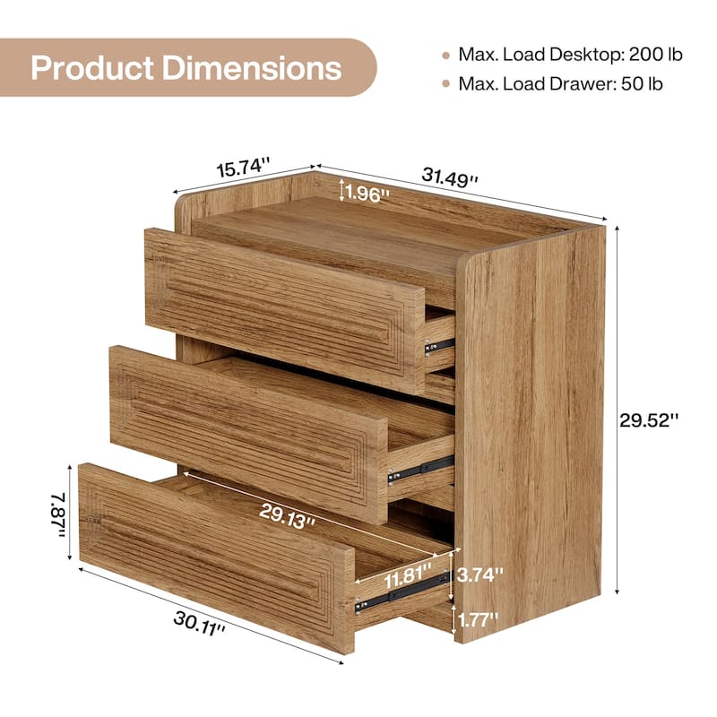 32" Wide Oversized Nightstand with 3 Drawers