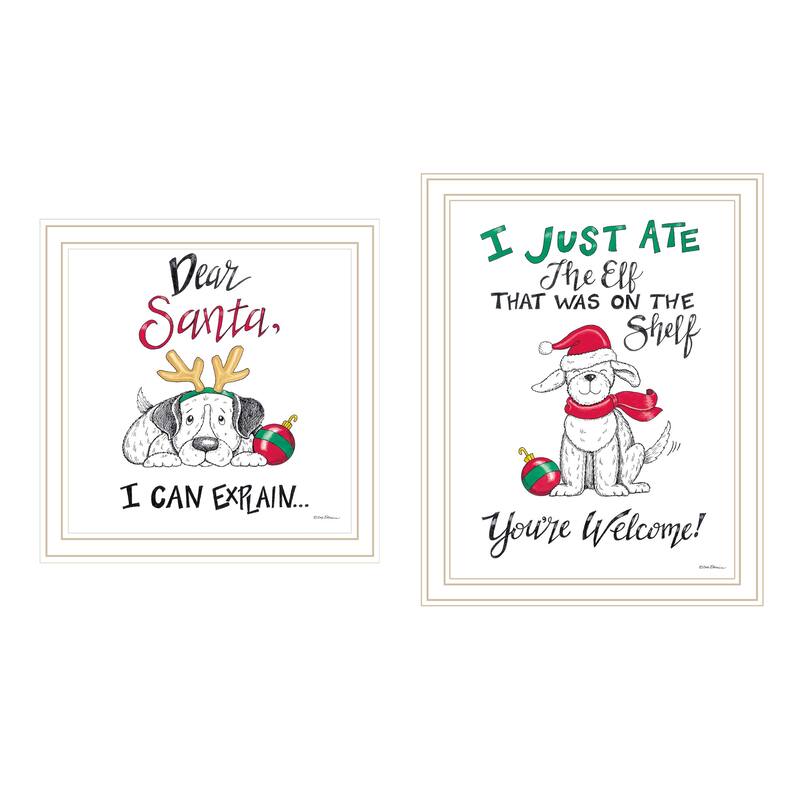 2-Piece Framed Wall Art Set - Humorous "Dear Santa, I Can Explain", White Frame