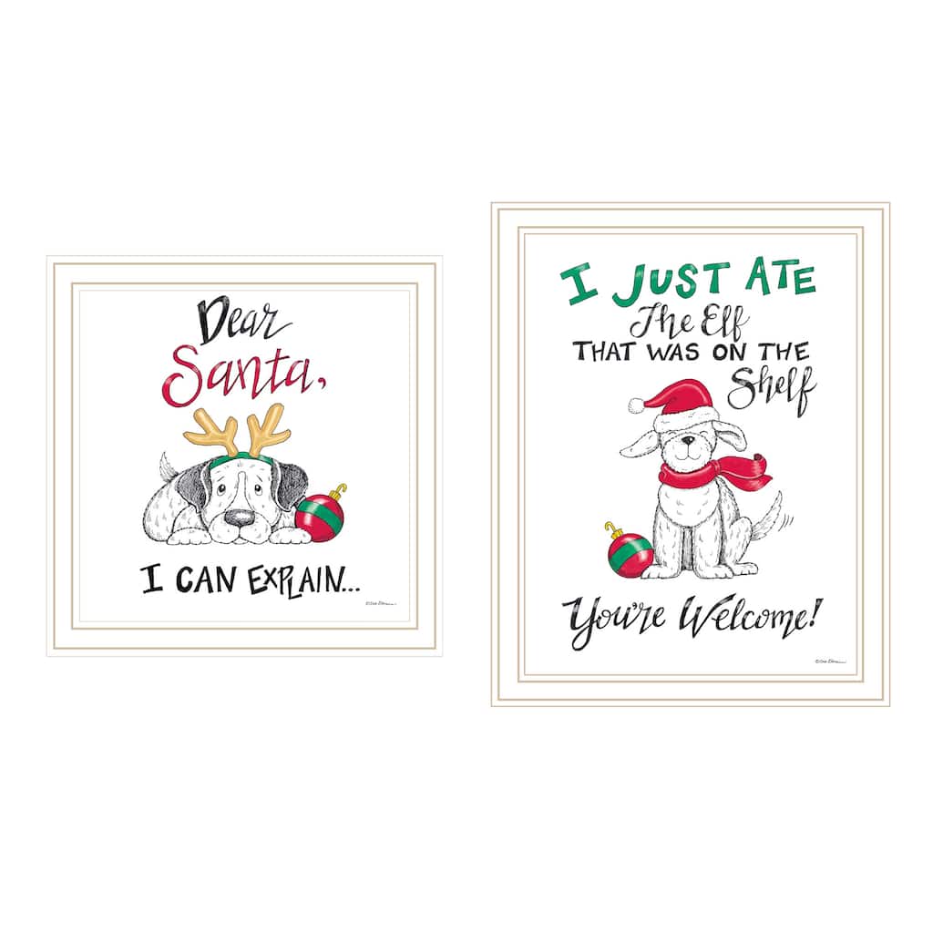 2-Piece Framed Wall Art Set - Humorous "Dear Santa, I Can Explain", White Frame