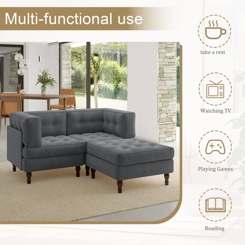Oversized Sofa Corduroy Tufted Modular Sectional Set