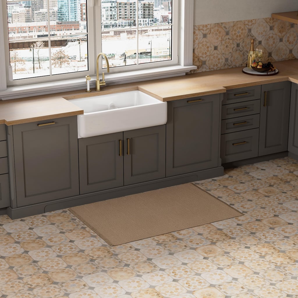 Merola Tile Laverton Octagon Deco Multicolor with Taco Grafito 7-7/8" x 7-7/8" Porcelain Floor and Wall Tile