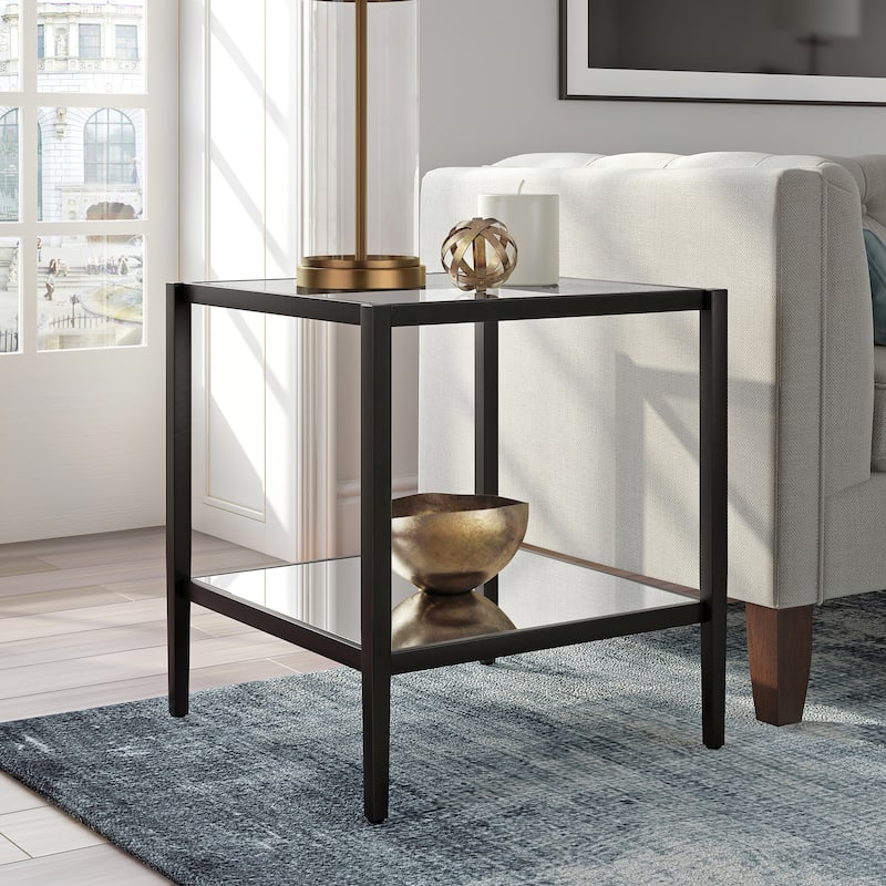 Hera 20'' Wide Square Side Table with Mirror Shelf - Blackened Bronze