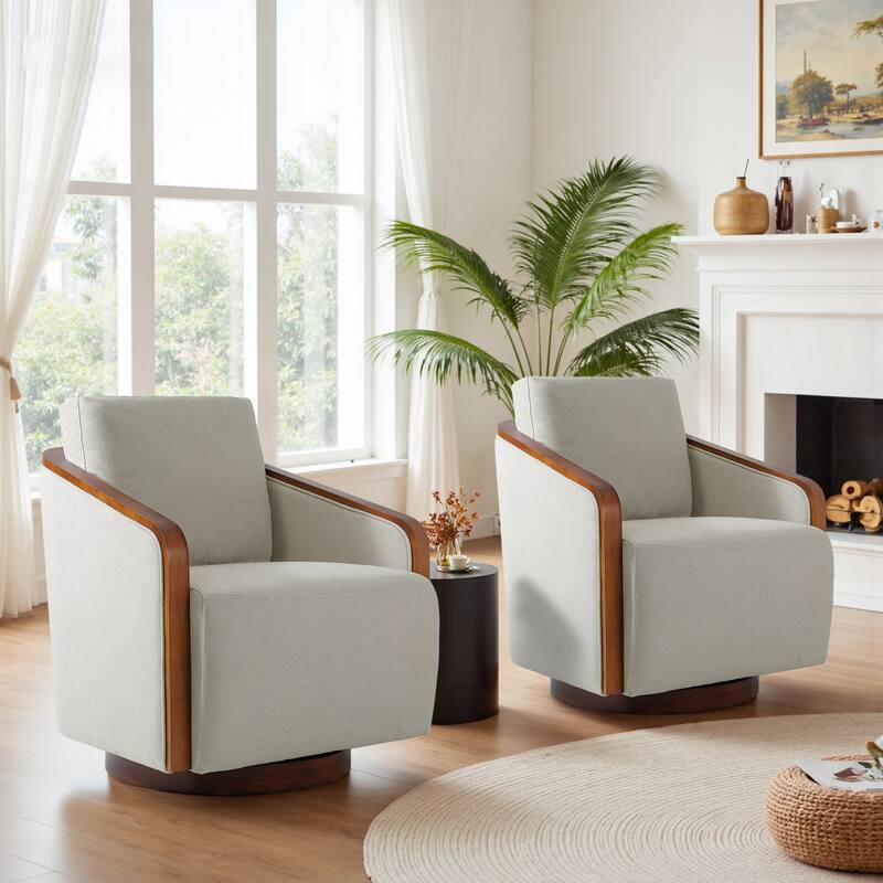 Mid-Century Modern Swivel Accent Armchair Chenille Upholstered Chairs
