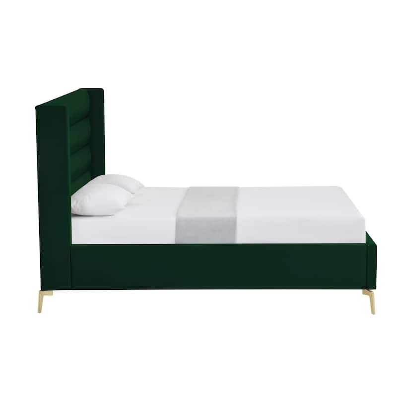 HomeRoots Cream Velvet Upholstered Full Bed Frame