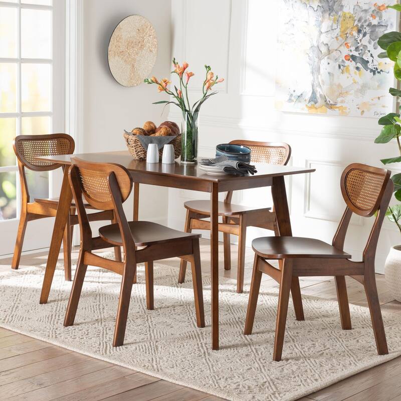 Kristy 5-Piece Dining Set - Mid-Century Modern Rectangle Table and Chair Set for Dining Room, Kitchen, Apartment