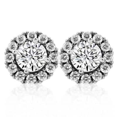 3 Ct Round Halo Diamond Studs White Gold Lab Grown 11.5mm