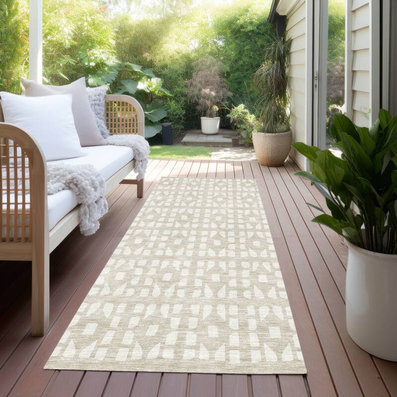 Machine Washable Indoor/ Outdoor Contemporary Imprints Chantille Rug - Beige - 2'3" x 7'6"
