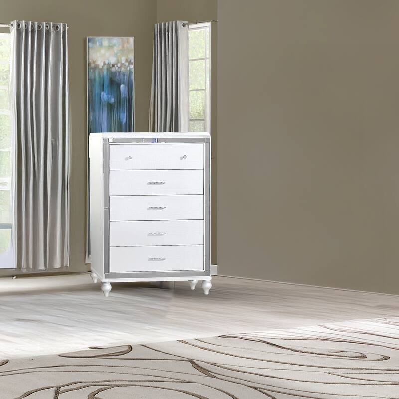 Sterling 4PC/5PC Contemporary Bedroom Set with Mirror Accents and LED Enhancements