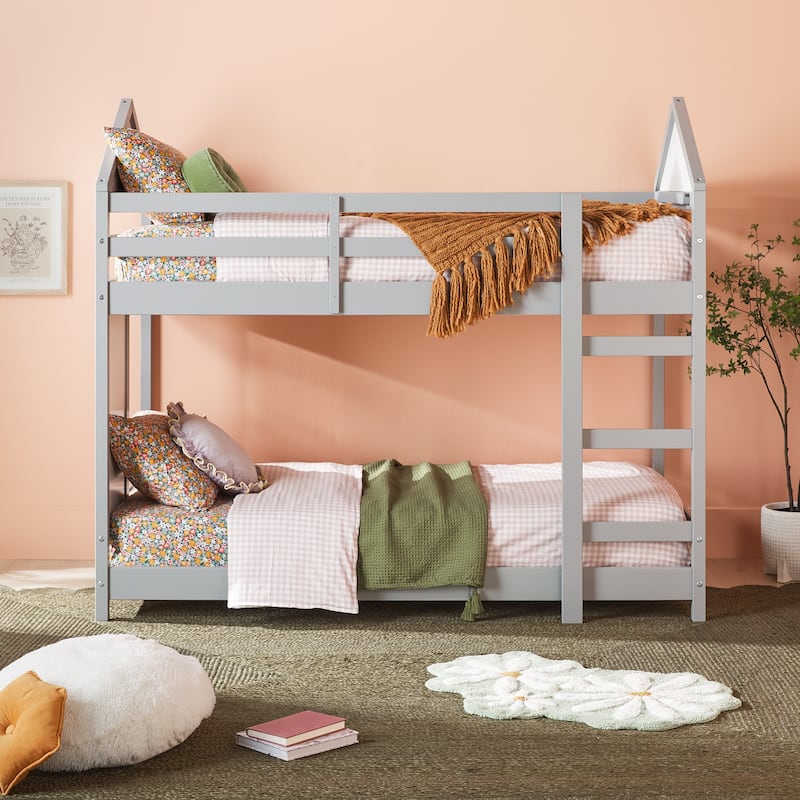 Walker Edison Wood Twin over Twin Bunk Bed - Grey