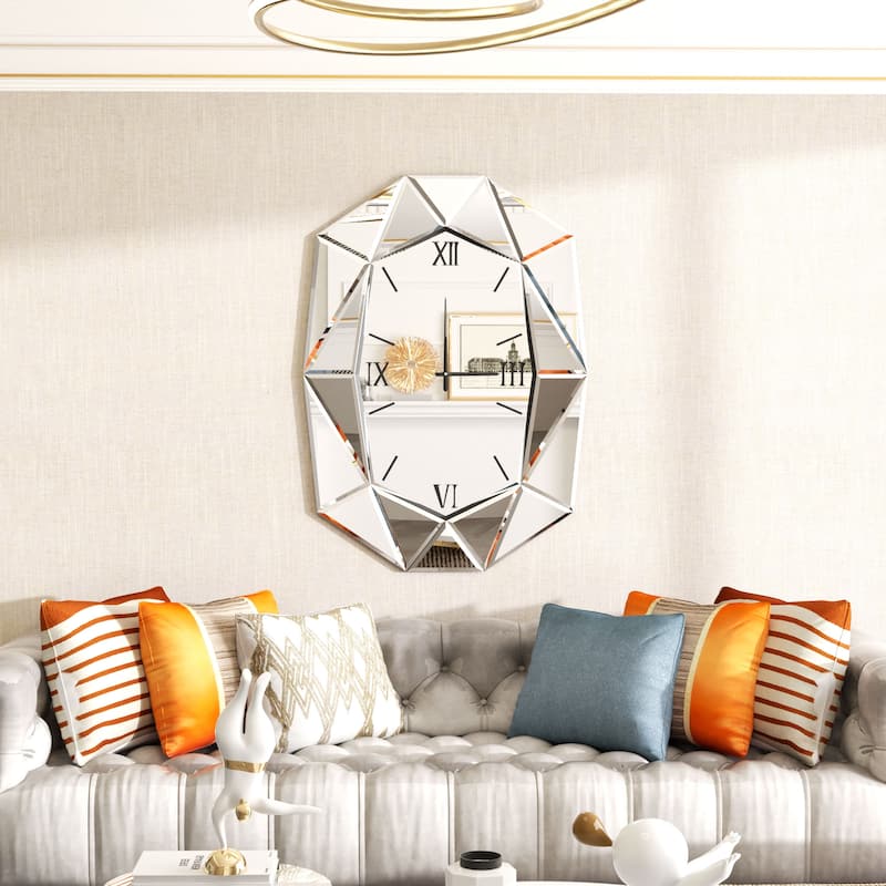 Mirrored Wall Clock Decorative Vanity Mirror Beveled Frame Edge - 29"x40"