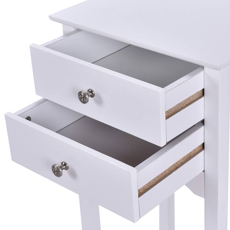 Gymax 2 PCS Side Table End Accent Table Night Stand W/ 2 Drawers White