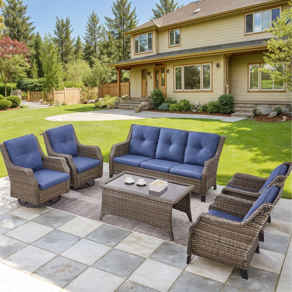 All Weather Wicker Conversation Set with Swivel Chair - Grey