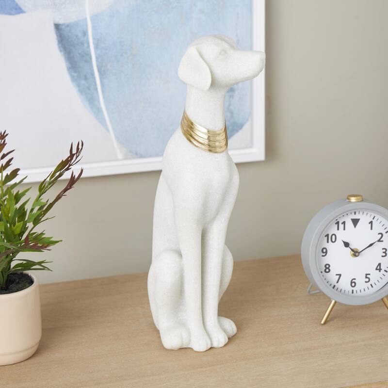 Polystone Dog Sitting Decorative Sculpture with Gold Collar - Cream - Roche River Decor