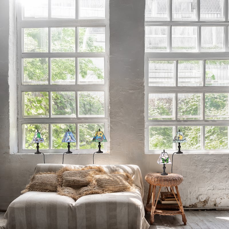 Zola River of Goods Polyresin and Stained Glass Square Shade 12-Inch Accent Lamp Set of Five - 6" x 6" x 12"