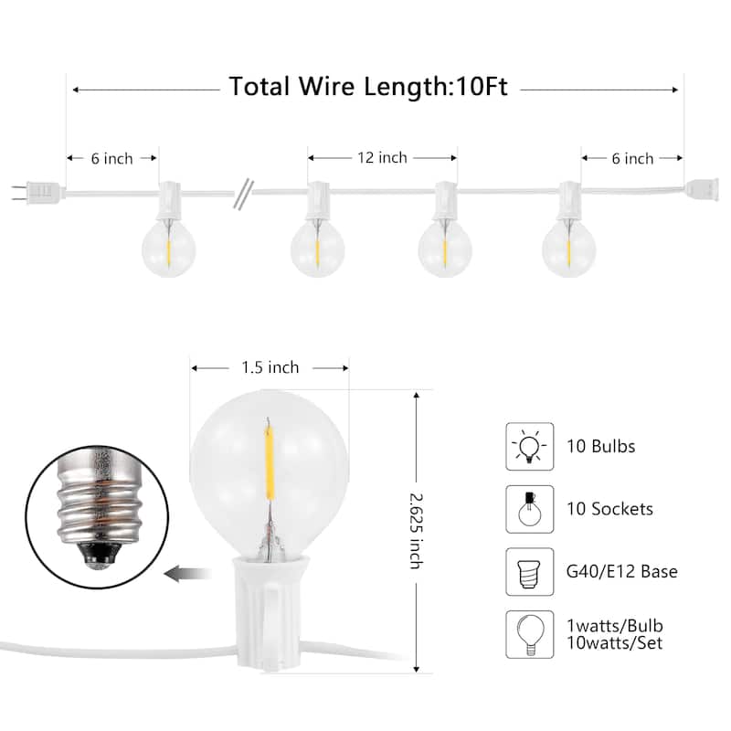 SAFAVIEH Lighting Chiera 10 FT Led Outdoor String Lights - White
