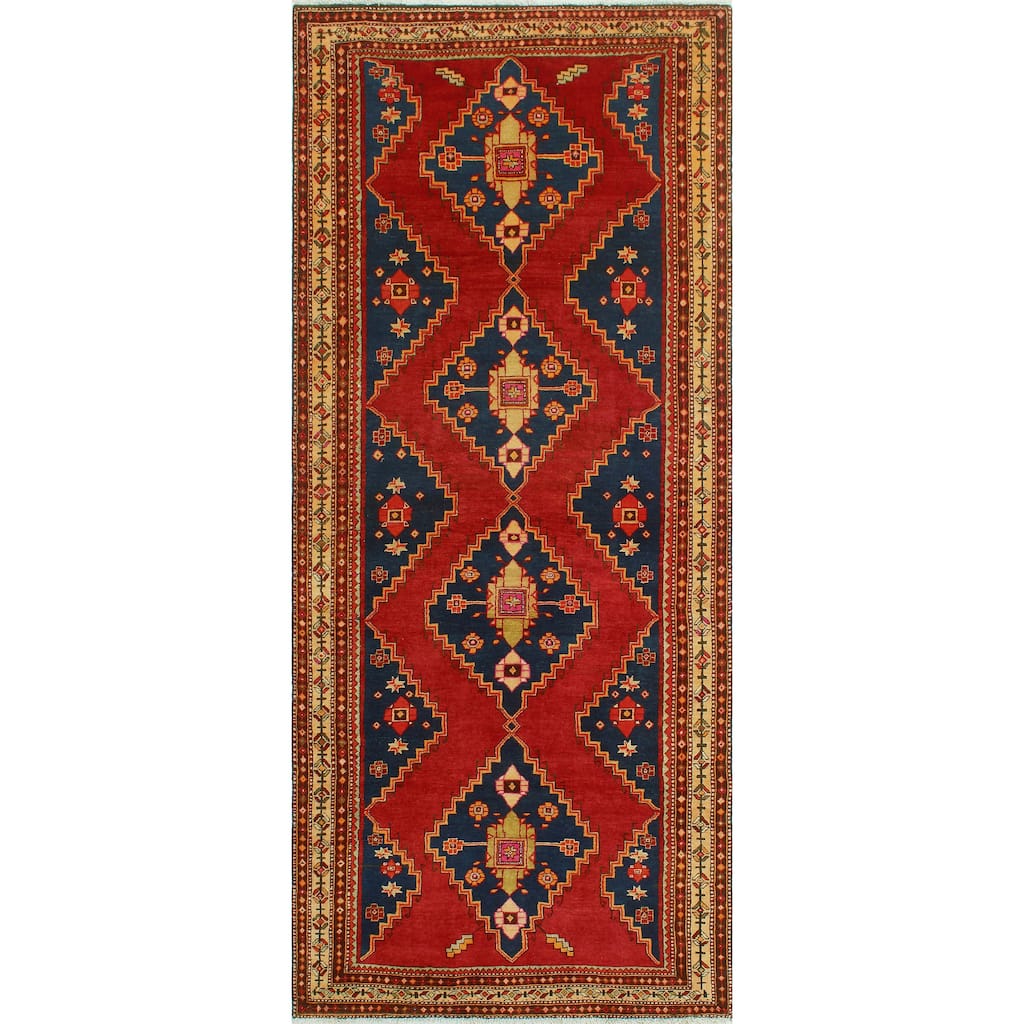 Fine Vintage Distressed Mozhdeh Burgundy/Navy Runner - 4'5" x 10'5"