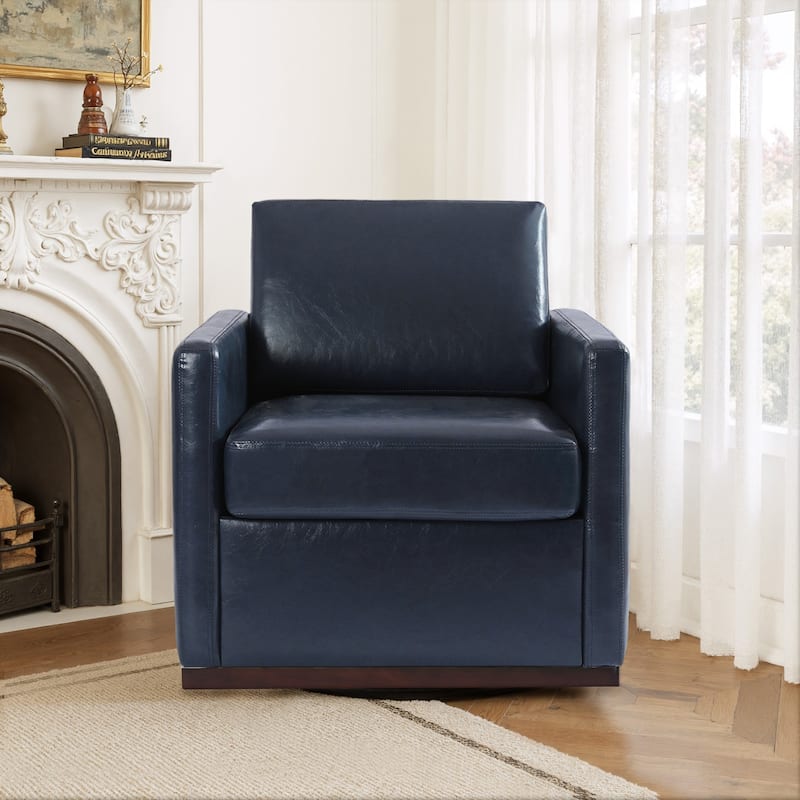 uixe Modern Upholstered Swivel Accent Chair with Pocket Spring Seat - Faux Leather - Navy