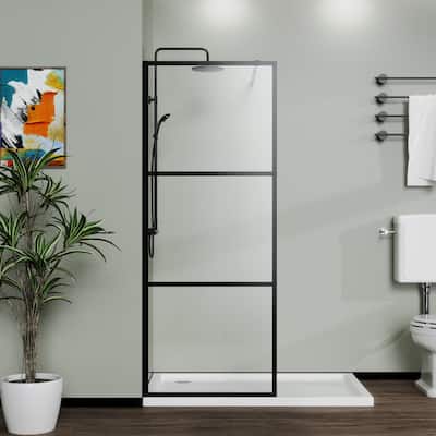 34 in. W x 72 in. H Frameless Fixed Shower Screen in Black - 34" x 72" in.