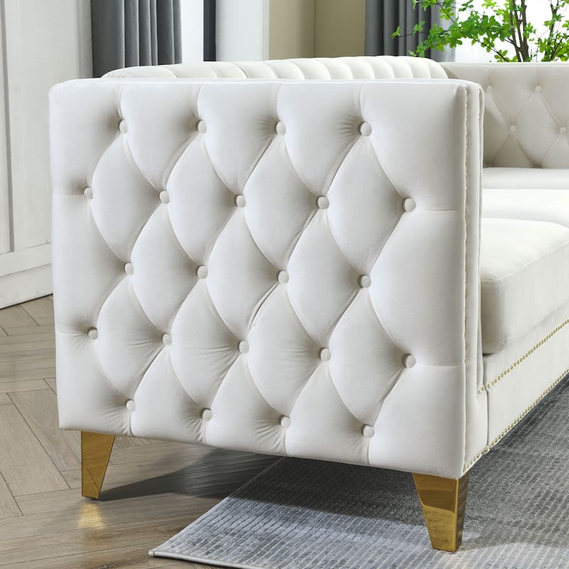 {Contact us for 3D modeling} Velvet Sofa for Living Room,Buttons Tufted Square Arm Couch, Modern Couch Upholstered Button and Me - N/A