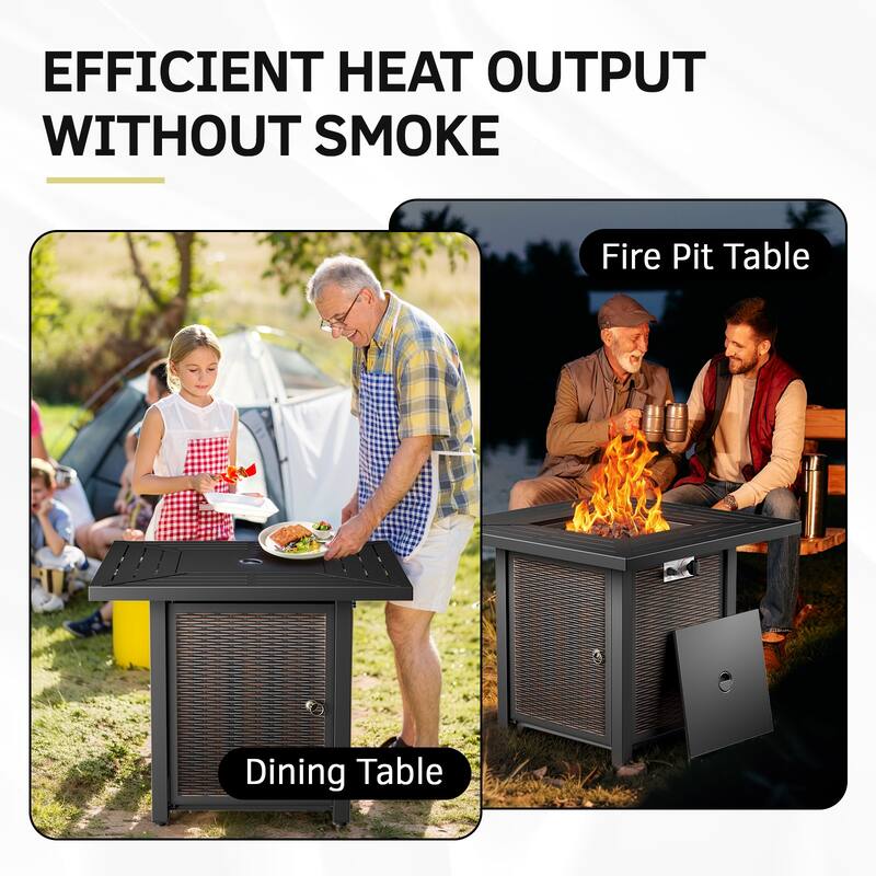 5 Pieces Patio Chair Ottoman with Fire Pit Table