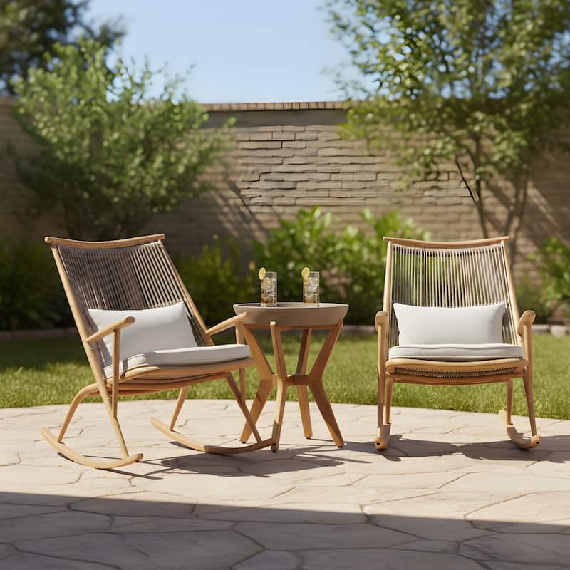 Christopher Knight Home - Calloway Outdoor Faux Rattan Contoured Rocking Chair Set with Lightweight Concrete Side Table