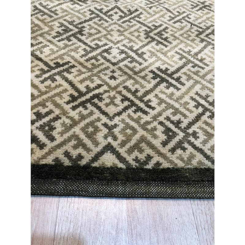 Green Handmade Wool Transitional Ningxia Rug, 2'9 x 11'11, Hand Knotted Wool, Soft Subtle Elegant Design Rug - N/A