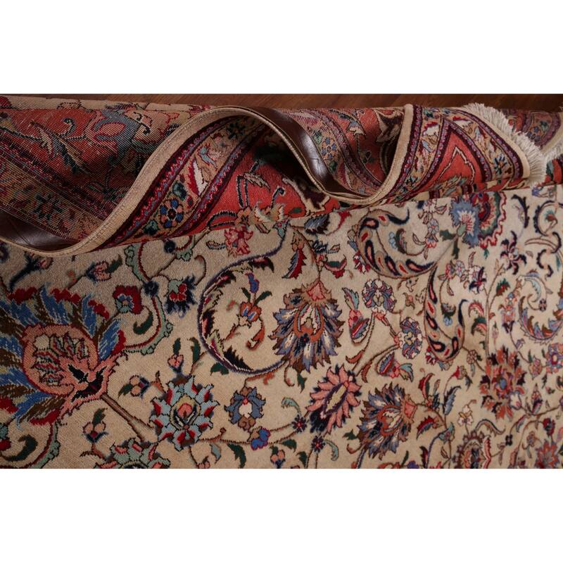 Signed Sarouk Vintage Persian Area Rug Handmade Wool Carpet - 9'10" x 12'6"