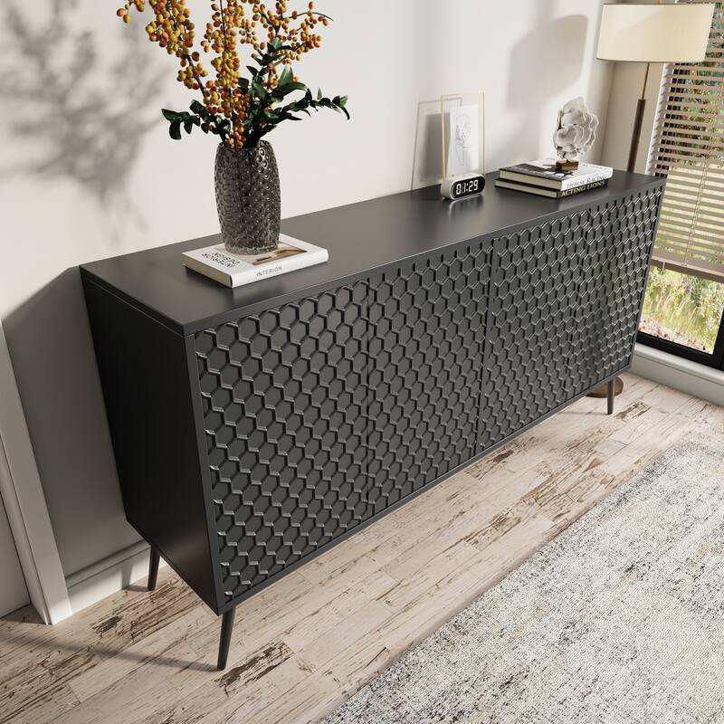 63" Modern Sideboard With 5 Stable Legs And 4 Adjustable Shelves,Buffet Cabinet