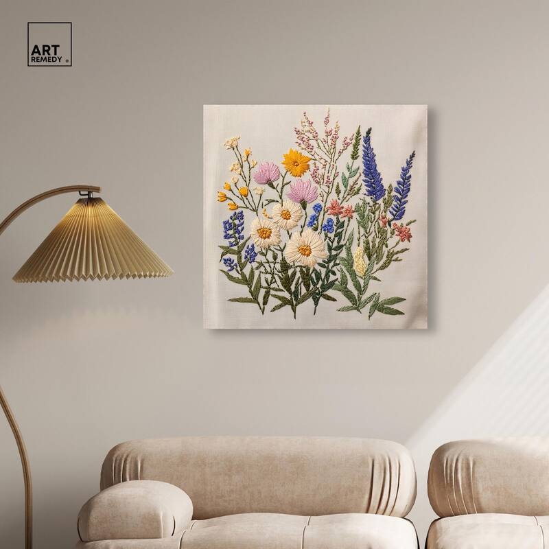 Needlepoint Prairie Posy Canvas by Art Remedy, Gallery Wrapped