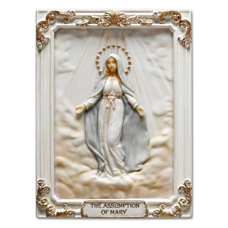 4.1 inches Length Polyresin Glorious Mysteries the Assumption of Mary White and Gold Finish Figurine