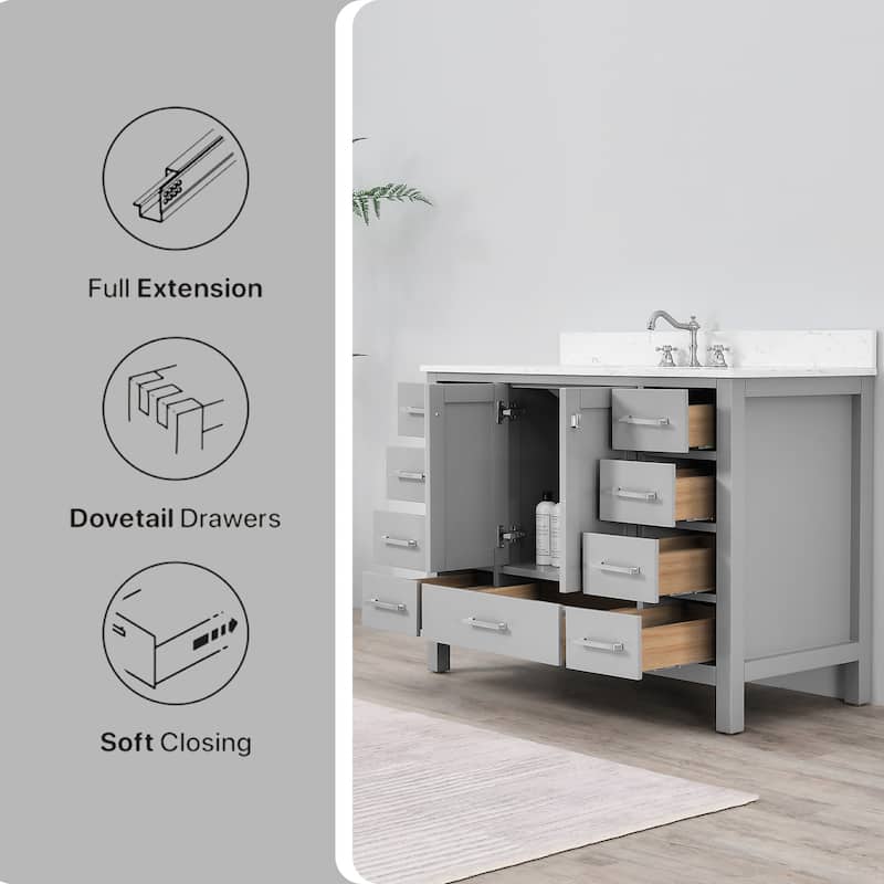 OpalithD 48 in. Bathroom Vanity with Sink, Wood Bath Cabinet with Top